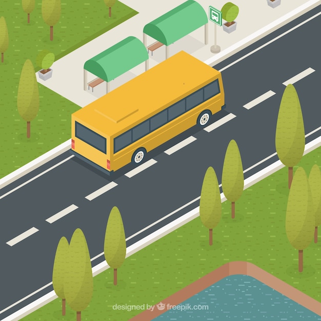 Isometric View of Bus and Bus Stop in Flat Design – Free Stock Photo for Download