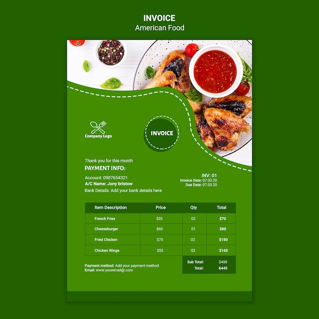 American Food Invoice Template – Download Free Stock Photo