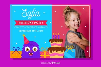 Birthday Party Invitation with Photo Design: Free Download