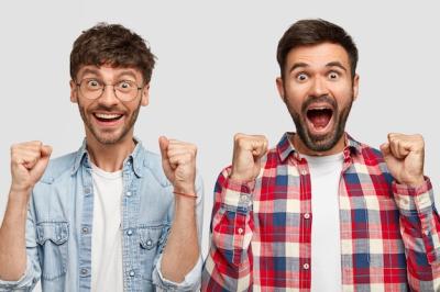 Joyful Young Man Companions Celebrate Success with Overjoyed Expressions – Free Stock Photo, Download for Free