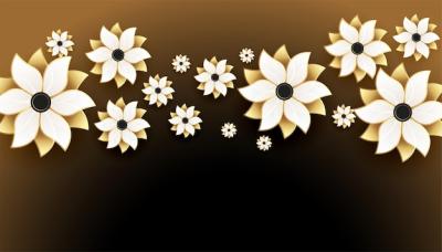 Stunning 3D Golden Flowers on Black Background – Free Download