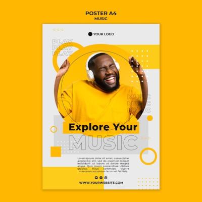 Happy Man Listening to Music Poster Template – Free Download