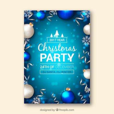 Blue Toned Christmas Party Poster – Free Download