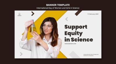 Horizontal Banner for International Women and Girls in Science Day – Free Download