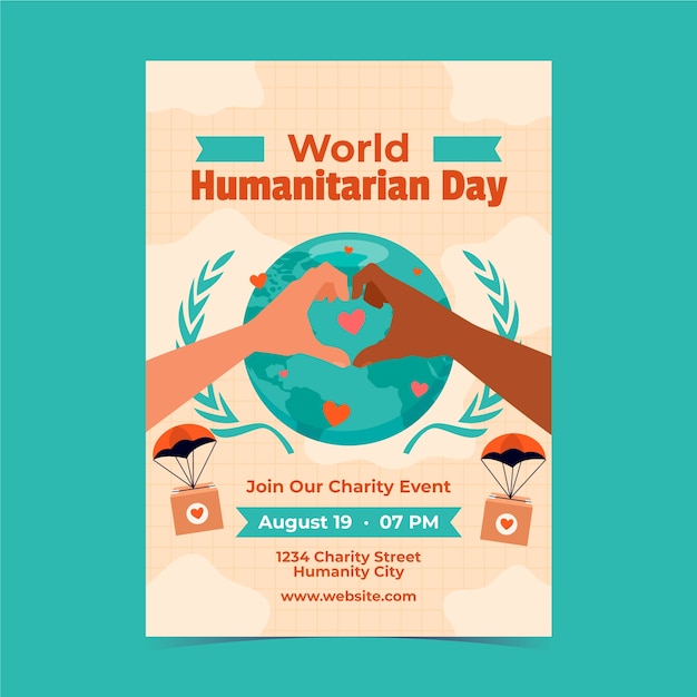 Flat Vertical Poster Template for World Humanitarian Day – Free Download