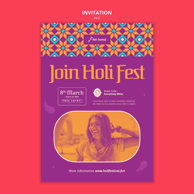 Holi Festival Celebration Invitation Template – Free Download