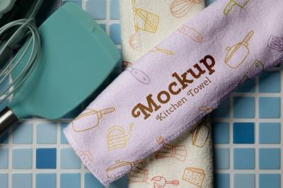 Kitchen Towel Mockup with Unique Patterns – Free Download