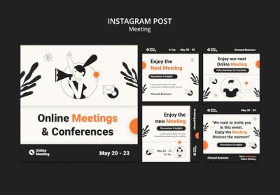 Hand Drawn Online Meeting Instagram Posts – Free to Download