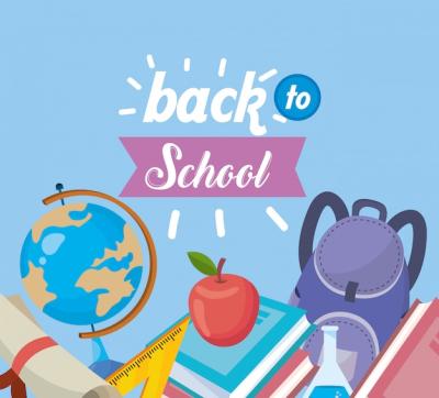 Backpack, Books, Erlenmeyer Flask, and Apple – Free Download