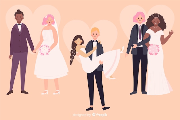 Flat Wedding Couple Set – Free Download for Stock Photos