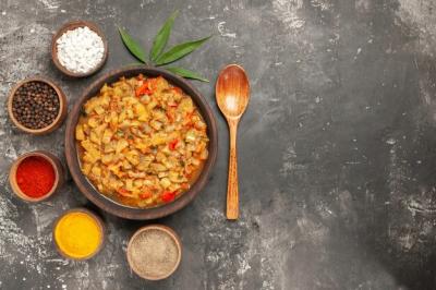 Roasted Eggplant Salad with Spices on a Dark Surface – Free Stock Photo for Download