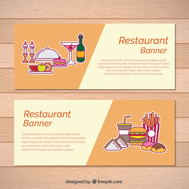 Restaurant Banners Featuring Food Drawings – Free Download