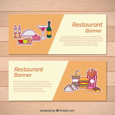 Restaurant Banners Featuring Food Drawings – Free Download