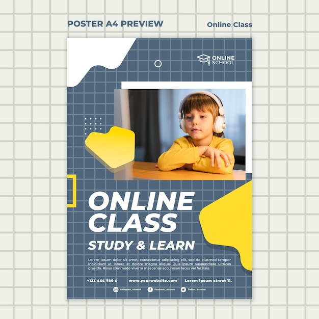 Poster Template for Online Classes Featuring a Child – Free Download