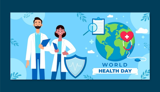 Flat Horizontal Banner Template for World Health Day Celebration – Free Download