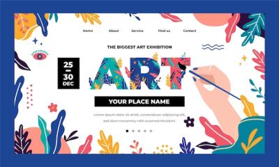 Flat Design Leaves Art Exhibition Landing Page – Free Download