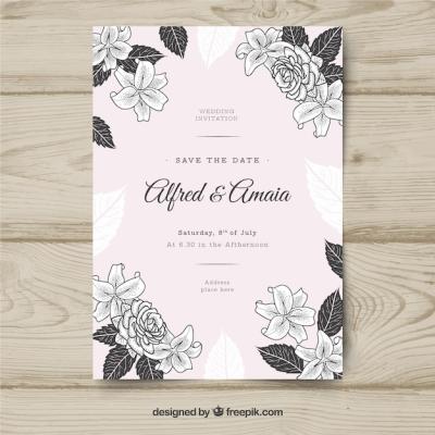 Wedding Card Invitation Design Featuring Floral Ornaments – Free Download