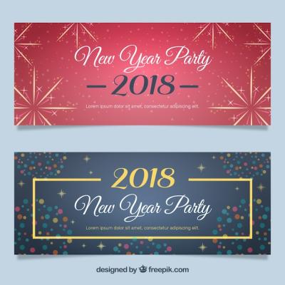 New Year Party Banners in Red and Black – Free Download