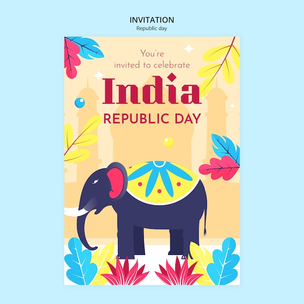 Flat Design Republic Day Celebration Invitation Template – Free Download