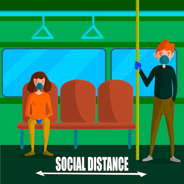 Illustrated Concept of Social Distancing – Free Download