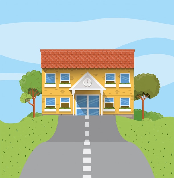 School Building in a Road Scene – Free Stock Photo Download