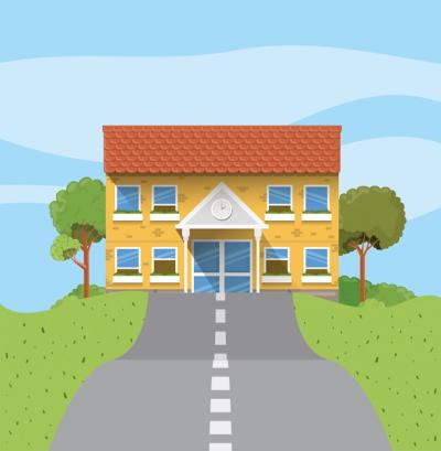 School Building in a Road Scene – Free Stock Photo Download