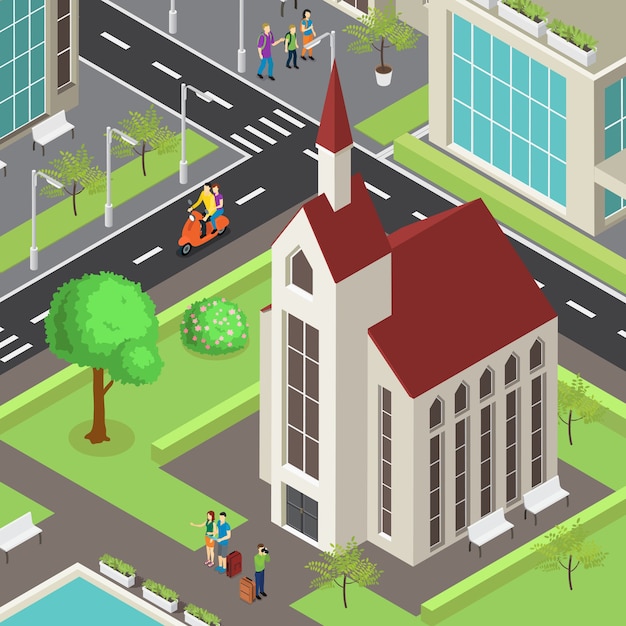 Isometric Tourist Sightseeing Vector Template – Free Download