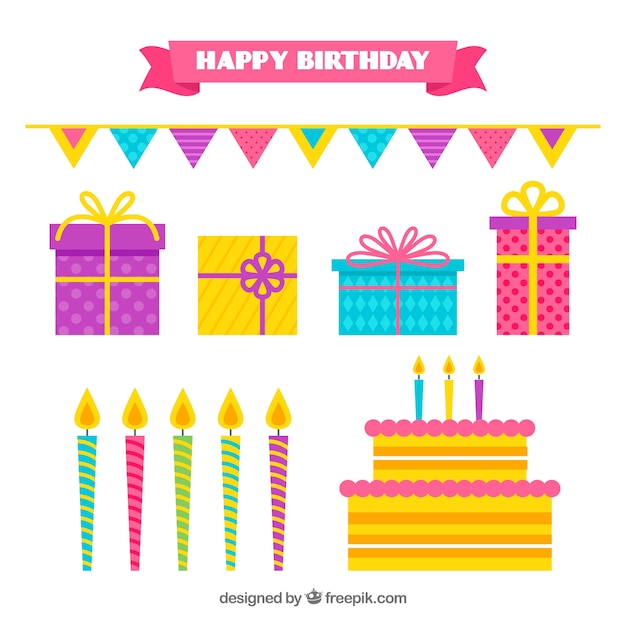 Birthday Elements Collection in Flat Style – Free Download