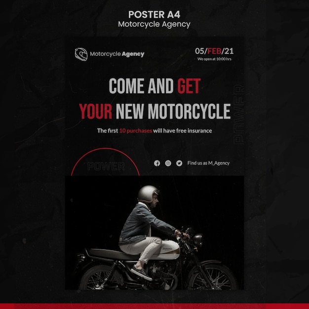 Vertical Poster Template for Motorcycle Agency Featuring Male Rider – Free Download