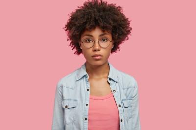 Adorable African American Female in Fashionable Denim Jacket on Pink Wall – Free Stock Photo, Download Free