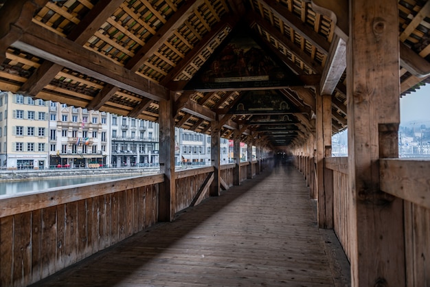 Covered Bridge Near The Lucerne Jesuit Church in Lucerne, Switzerland – Free to Download