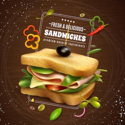 Fresh Sandwich Wooden Background Advertisement Poster – Free Download