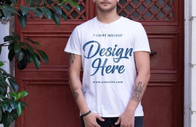 Tshirt Mockup for Young Men in Urban Style – Free Download