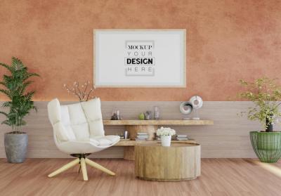 Poster Frame in Living Room PSD Mockup – Free to Download