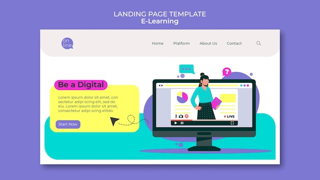 Flat Design E-Learning Landing Page Template – Free to Download