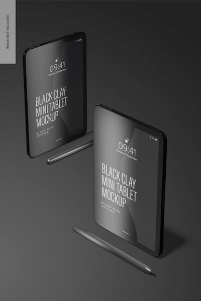 Black Clay Mini Tablets Mockup – Free Download Stock Photo