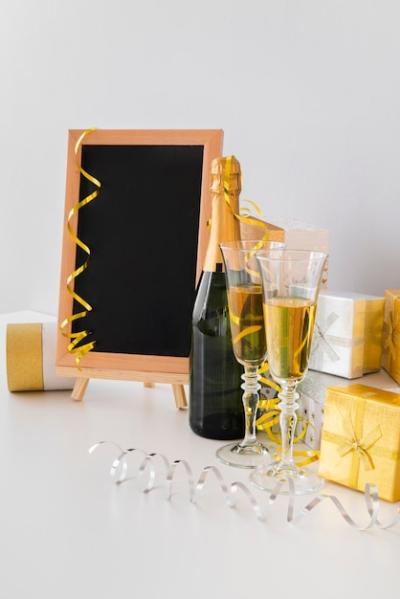 Chalkboard Mock-Up and Champagne Arrangement – Free Download