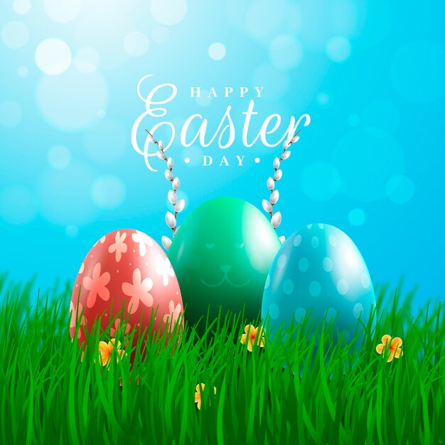 Realistic Easter Day with Eggs on Grass – Free Download