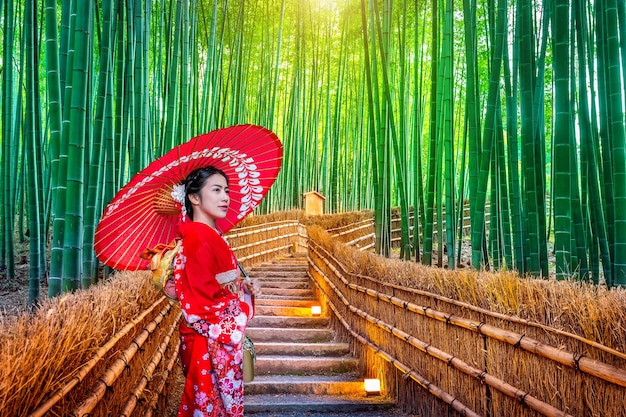 Bamboo Forest: Asian Woman in Traditional Kimono | Free Download