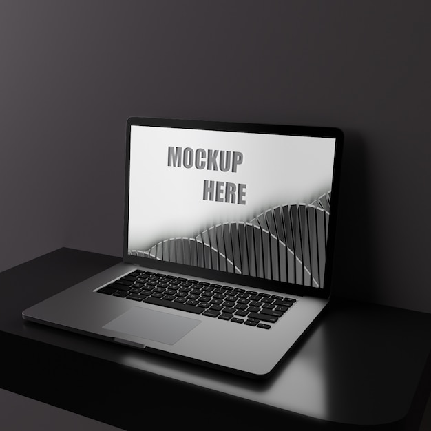 Screen Laptop Mockup on Black Glossy Desk – Free Download