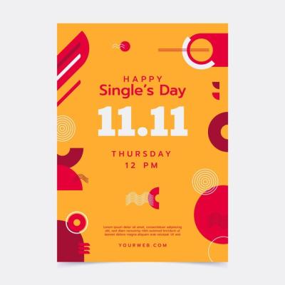 Vertical Poster Template for Flat Single’s Day – Free Download