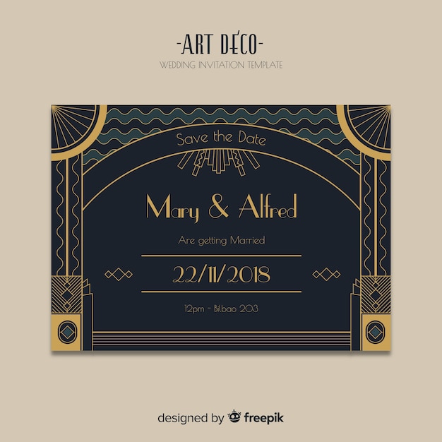 Art Deco Dark Wedding Invitation Template – Free Download