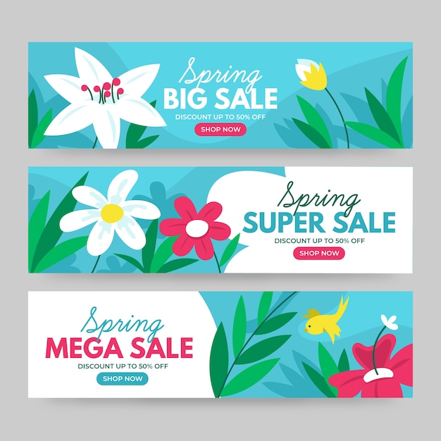 Flat Design Spring Sale Banners – Free Download