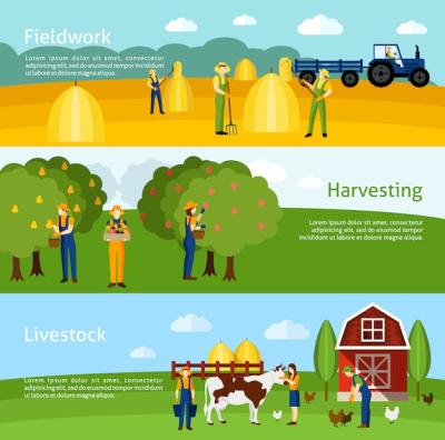 Farming 3 Flat Horizontal Banner Set – Free Download