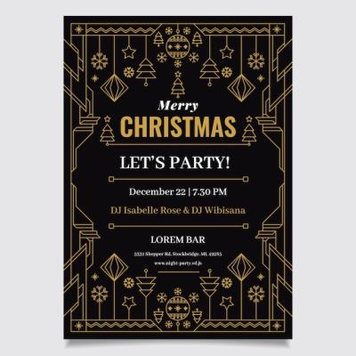 Christmas Party Flyer Template in Outline Style – Free Download