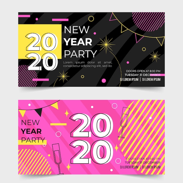 New Year 2020 Party Banners in Flat Design – Free Download