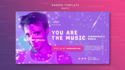 Horizontal Neon Banner Template for Music Artists – Free Download