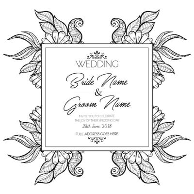 Hand Drawn Black and White Floral Wedding Invitation Card – Free Download