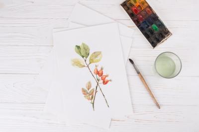 Plant Paint on Sheet with Brush and Watercolors – Free Download