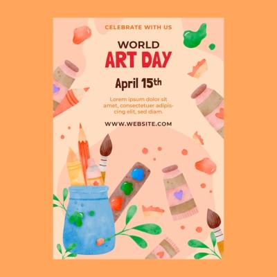 Watercolor World Art Day Vertical Poster Template – Free Download